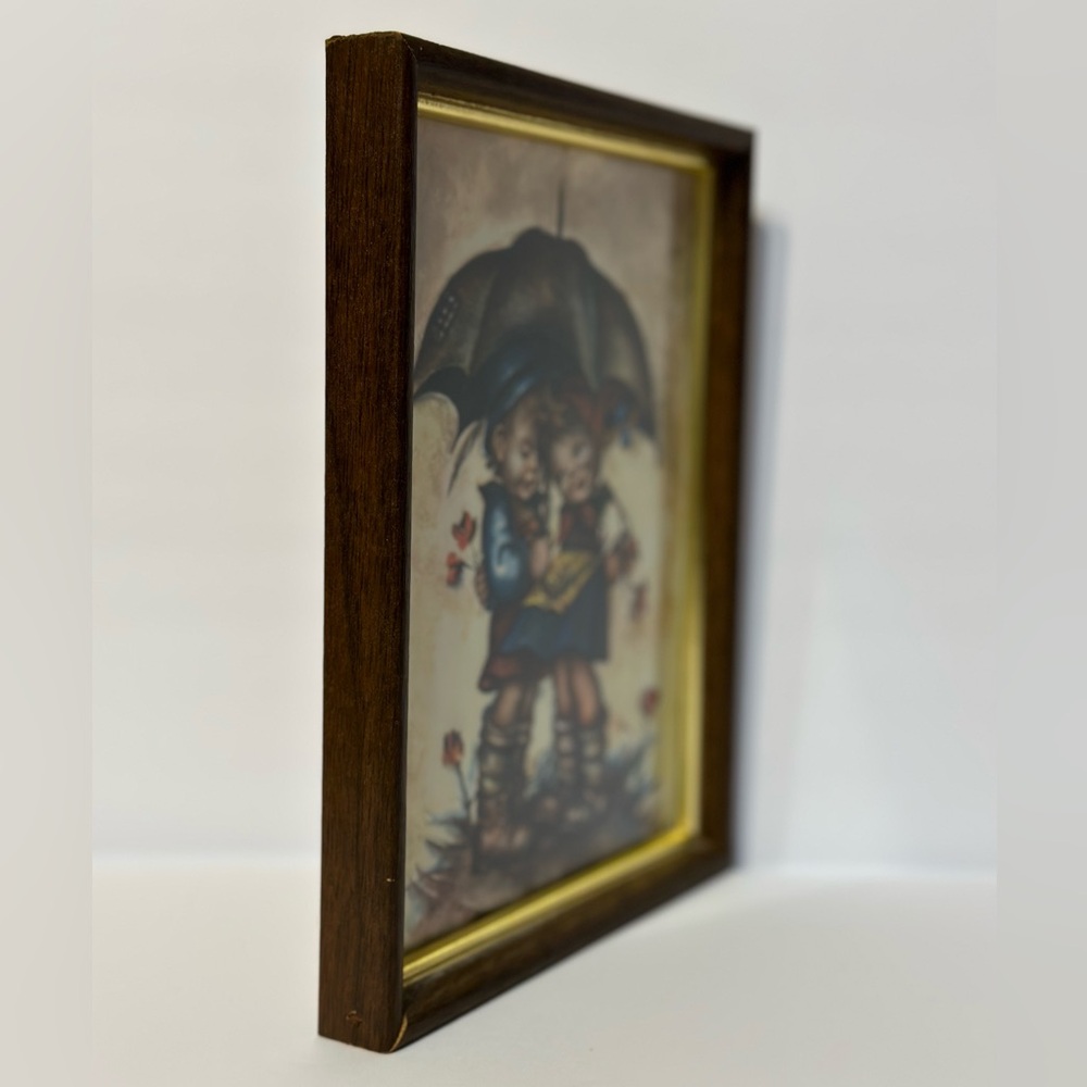 Vintage Hummel Evans Framed Art Boy and Girl Under Umbrella - Picture 6 of 8
